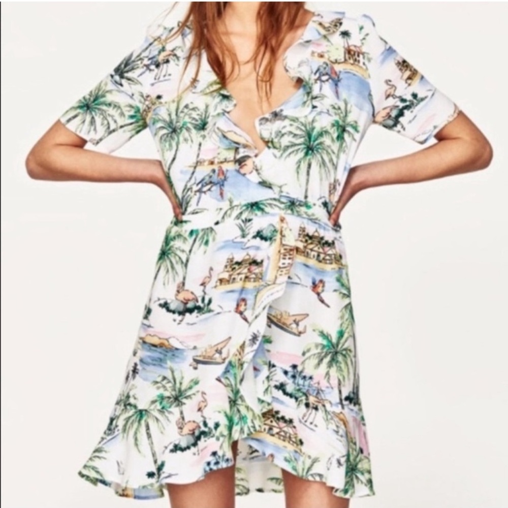 Zara Multicolor Tropical Print Dress